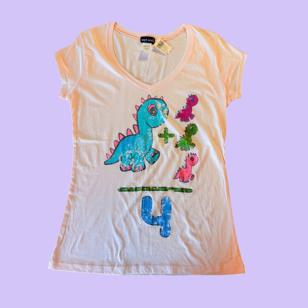 Y2K Wet Seal Dinosaur Math Graphic V-Neck Tee Scene #18